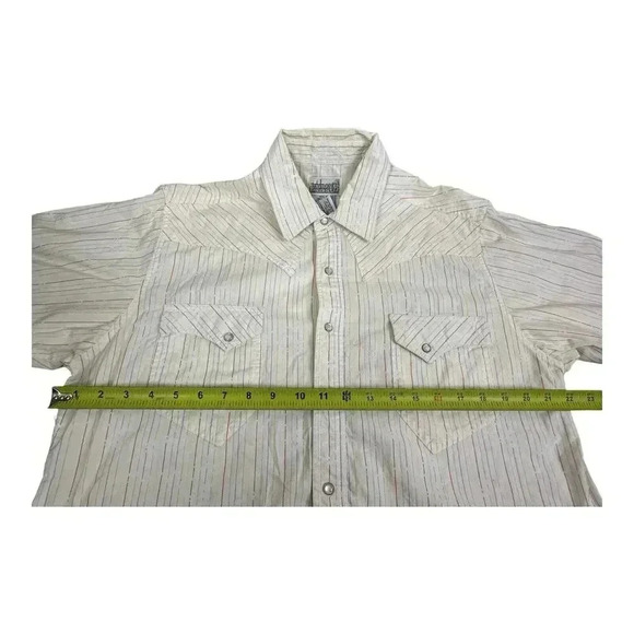 Express Rider Pearl Snap Shirt Mens Western Button Up Striped White Blue Size M - Picture 11 of 12